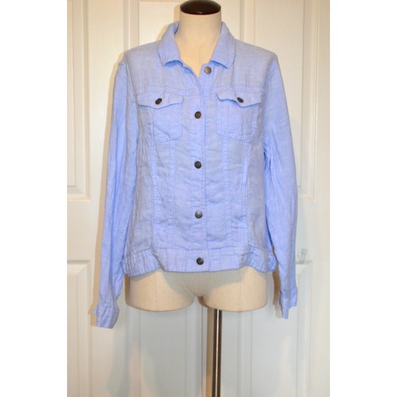 Jones and Co New York JNY Baby Blue 100% Linen Jacket | Women Size L - Picture 1 of 14
